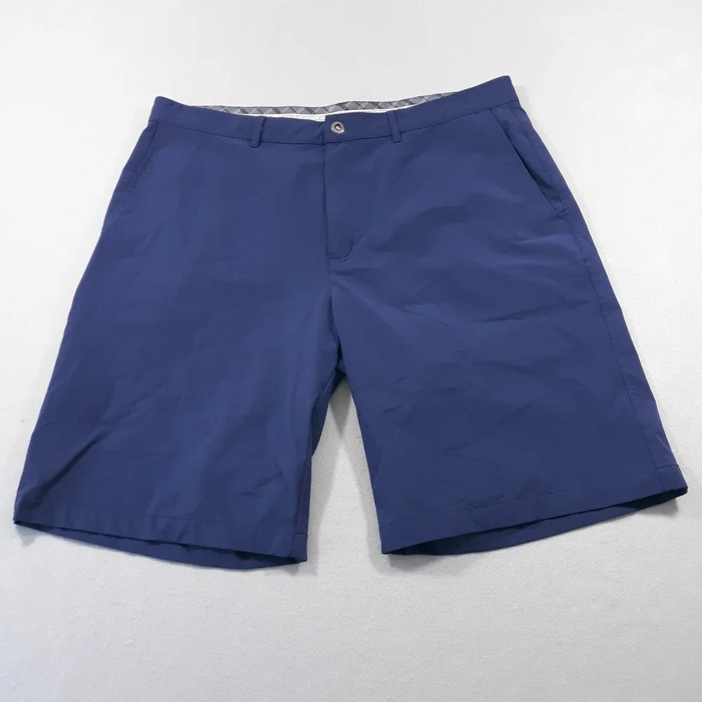 QED Style Shorts Mens Size 38 x 10 Navy Blue Nylon Blend Chino Flat Front Golf